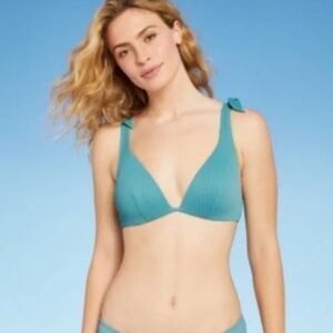 Shade & Shore Lightly Lined Light Teal Bikini Top, Size 36C, NWT